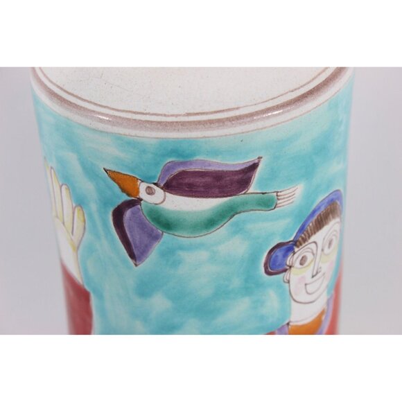 DeSimone Italy Hand Painted Pottery Vase | Woman with Fruit, Boy and Bird | 10 I - Picture 8 of 12